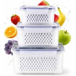 Kit 3 Potes Herméticos - Organizadores de Geladeira com Tampa Azul – 850ml, 1750ml e 3300ml – Com Trava, Vedação de Silicone e Cesto de Dreno – Vasilhas Multiuso para Geladeira