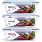 Kit 3 Potes de Vidro Retangular com Tampa Hermética 2260ml (Azul)