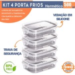 Kit 4 Potes Herméticos Com Escorredor Plastil 500 ml Porta Frios Com 2 Travas De Segurança Para Transporte De Alimentos Perfeito Para Frios E Petiscos E Com Anel de Vedação Material BPA Free - Imagem 2