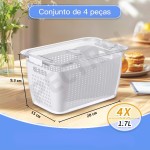 Kit 4 Potes Herméticos Organizadores para Geladeira com Cesto – Frutas, Legumes e Carnes – Livre de BPA, Empilháveis | Tampa com Trava e Vedação de Borracha - Imagem 2