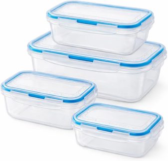 Kit 4 Potes Herméticos Retangulares de Plástico Transparente, Livre de BPA, para Freezer e Microondas, -20 a 120 Graus