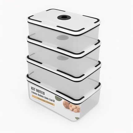 Kit 4 Potes Herméticos para Alimentos – Armazenamento Seguro e Antivazamento, Tampa Hermética Borracha Isolante, Ideal para Freezer/Microondas - Organizador de Frutas Legumes e Saladas