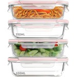 Kit 4 Potes de Vidro Retangular com Tampa Hermética 330ml (Transparente)