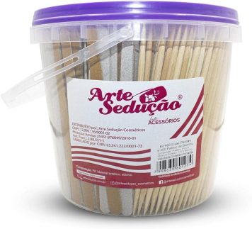Kit 400 Lixas Pardas + 400 Palitos Duas Pontas Bambu Para Unhas, Arte Sedução