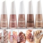 Kit 5 Esmaltes Risque Marrom Nude Esmaltes Hipoalergênico