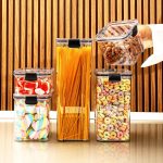 Kit 5 Potes Herméticos Organizadores de Alimentos Empilháveis - Pote Hermético BPA Free para Armário, Utensílios para Cozinha e Porta Mantimentos Lemann