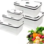 Kit 5 Potes Herméticos Retangulares com Tampa de Plástico Transparente Armazena Alimentos Bem Vedados Resistente Ideal para Freezer e Microondas - 490ML 820ML 1300ML 2000ML 2900ML