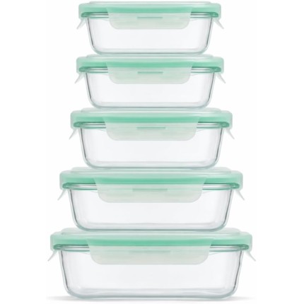 Kit 5 Potes Herméticos de Vidro com Tampa Vedação Silicone 370ml 640ml 1040ml – Livre de BPA, Vai ao Forno, Micro-ondas e Lava-louças (Verde, Kit 5)