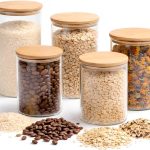 Kit 5 Potes Herméticos para Mantimentos – Vidro Transparente com Tampa de Bambu, Pote de Vidro Hermético para Cozinha, Organização de Despensa, Arroz, Café, Grãos, Farinha, Açúcar, Massas e Cereais