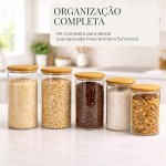 Kit 5 Potes Herméticos para Mantimentos – Vidro Transparente com Tampa de Bambu, Pote de Vidro Hermético para Cozinha, Organização de Despensa, Arroz, Café, Grãos, Farinha, Açúcar, Massas e Cereais - Imagem 2
