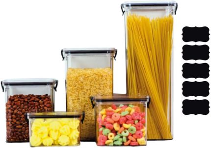 Kit 5 Potes Tampa Hermético Porta Alimentos Mantimentos Armário Cozinha