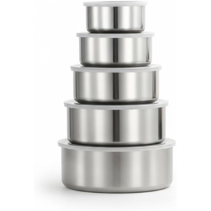 Kit 5 Potes de Aço Inox com Tampa Hermetica, Versatil, Empilhavel e Facil de Limpar, Livre de BPA, Duravel