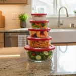 Kit 5 Potes de Vidro com Tampa Redondos – Tigelas de Vidro para Armazenar Alimentos - Potes Organizadores de Geladeira e Armário - Organizador de Alimentos - Qualidade Premium - UpShop (Vermelho)