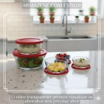 Kit 5 Potes de Vidro com Tampa Redondos – Tigelas de Vidro para Armazenar Alimentos - Potes Organizadores de Geladeira e Armário - Organizador de Alimentos - Qualidade Premium - UpShop (Vermelho) - Imagem 2