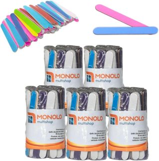 Kit 500 Lixas Unha Mini Descartáveis Monolo Multishop (Multicolorido, 8 cm, Grão 100/180, 500 unidades)