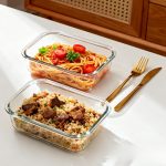 Kit 6 Potes Herméticos Vidro Borossilicato 640ml, Retangular 17x12x6,5cm, para Marmita Forno Micro-ondas Freezer, Livre de BPA
