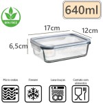 Kit 6 Potes Herméticos Vidro Borossilicato 640ml, Retangular 17x12x6,5cm, para Marmita Forno Micro-ondas Freezer, Livre de BPA - Imagem 2