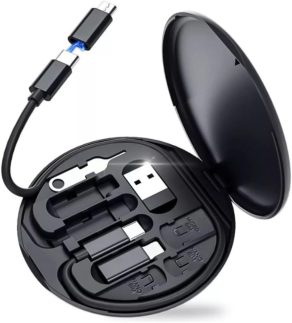 Kit Adaptador de Carregamento USB 60W – 4 Portas com Suporte Dobrável para Celular – Compatível Android, iPhone, Tipo-C, Micro USB – Carregamento Rápido, Estojo Compacto - YASDA