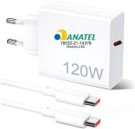 Kit Carregador Tipo C Turbo 120W com Cabo USB-C de 1 Metro e Fonte Compatível com Xiaomi 14 Pro 13 Ultra 11 12t Pro F4 Gt 5.0 Carregamento Ultra Rápido de Celular Branco Anatel – VOLT3M