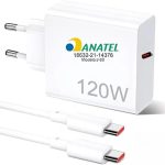 Kit Carregador Tipo C Turbo 120W com Cabo USB-C de 1 Metro e Fonte Compatível com Xiaomi 14 Pro 13 Ultra 11 12t Pro F4 Gt 5.0 Carregamento Ultra Rápido de Celular Branco Anatel – VOLT3M