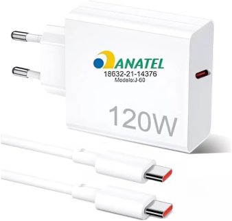 Kit Carregador Tipo C Turbo 120W com Cabo USB-C de 1 Metro e Fonte Compatível com Xiaomi 14 Pro 13 Ultra 11 12t Pro F4 Gt 5.0 Carregamento Ultra Rápido de Celular Branco Anatel – VOLT3M