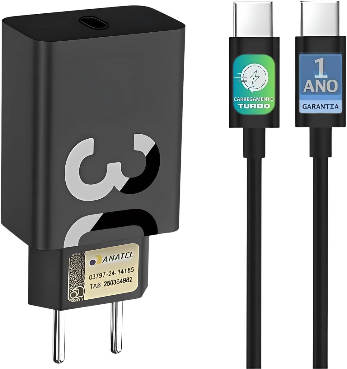 Kit-Carregador-Turbo-30W-Cabo-Tipo-C-Compativel-Iphone.jpg Kit Carregador Turbo 30W + Cabo Tipo C Compatível Iphone Samsung Motorola Resitencia Ultra Protecao Fonte Power Homologado Anatel Original E&A