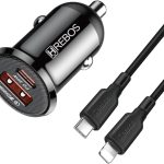 Kit Carregador Veicular Mini 20W Turbo para iPhone 14, 13, 12, 11, 10, 9, 8, Lightning