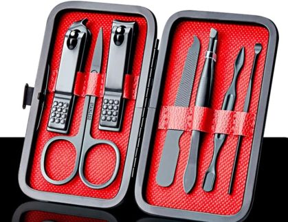 Kit Cortador de Unha 7 Peças em Aço inoxidável, Alicate de Unha, Tesoura de Unha, Empurrador de Cutícula, Lixa de Unha, Conjunto de Cuidados com as Unhas