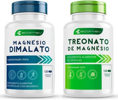 Kit Mix Magnesio Dimalato + Treonato 100% Puro Importado 500mg 240Cáps Ecomev