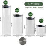 Kit Potes Herméticos de vidro 4 Unidades com Tampas INOX, Tamanhos Variados | Conjunto de Porta Mantimentos, Ideal para Organização de Cozinha | Potes de Vidro com Tampa Hermética INOX | Hyatto Home - Imagem 2