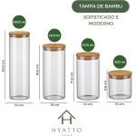 Kit Potes Herméticos de vidro 4 Unidades com Tampas de Bambu, Tamanhos Variados | Conjunto de Porta Mantimentos, Organização de Cozinha | Potes de Vidro com Tampa Hermética Bambu | Hyatto Home - Imagem 2