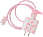 Kit Protetor De Cabo E Carregador Capa Celular Coração Rosa