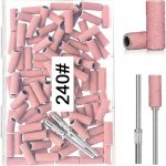 Kit de 100 faixas de lixamento de unhas, 240 mini faixas de lixa rosa de grão fino com brocas de mandril para lixa de unha elétrica profissional, manicure, pedicure, gel acrílico, polimento de unhas e