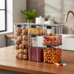 Kit de Potes Herméticos para Alimentos 5 Unidades Tampa Flip Preta Organização de Cozinha e Despensa - Imagem 2