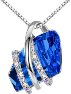 Leafael Feminino Colar com Pingente de Pedra Wish com Cristal de Pedra Do Mês Azul Safira para Setembro, Banhado A Ouro Rosa 18K, Corrente de 18" + 2"