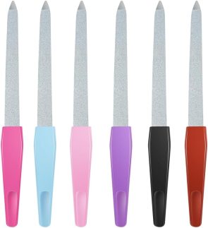 Lixa de unha de metal (6 peças), pregos feitos de aço, lixas de espada com ponta pontiaguda antiderrapante, grão de safira de diamante