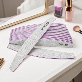 Lixas de unha (10 peças) Grão 100/180, placa de esmeril dupla face para unhas de acrílico e gel, lixas reutilizáveis para manicure em casa e salão de beleza (meia lua)