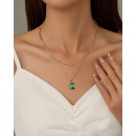 Lourny Colar de cristal em camadas de ouro para mulheres, gargantilha banhada a ouro 18 K, verde esmeralda, corrente delicada, joia moderna para presentes femininos - Imagem 2