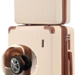Mala de Bordo 10kg com Frasqueira Bagagem de Mão Expansivel Aprovada ANAC com 4 Rodas duplas 360° Cadeado AntiFurto TSA Mala de Viagem Alça Lateral com Divisória, Leve Resistente (Bege)