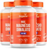 Max Magnésio Dimalato, 350mg de magnésio elementar por dose, Bigens 180 cápsulas (Kit 3)