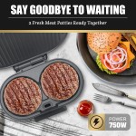 Mini churrasqueira dupla, sanduicheira de café da manhã, hambúrguer, prensa de hambúrguer, churrasqueira Panini, churrasqueira elétrica pequena, ideal para fazer café da manhã, almoço e - Imagem 2