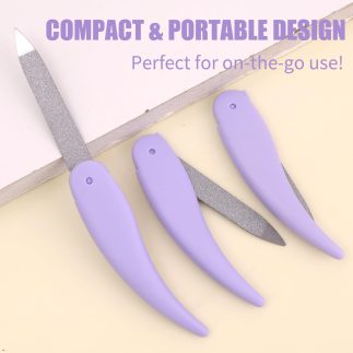 Mini lixa de unha de aço inoxidável dobrável dupla face ferramentas de polimento reutilizáveis manicure cortador de dedo do pé limas pequenas, roxo