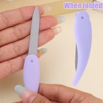 Mini lixa de unha de aço inoxidável dobrável dupla face ferramentas de polimento reutilizáveis manicure cortador de dedo do pé limas pequenas, roxo - Imagem 2