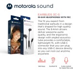 Motorola, Earbuds 3C-S, Conexão USB-C, Fone de Ouvido com Microfone, Preto - Imagem 2