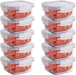 Mozcada - Kit 10 Potes de Vidro Marmita 380ml Hermético com Trava Quadrado