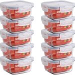 Mozcada - Kit 10 Potes de Vidro Marmita 380ml Hermético com Trava Quadrado