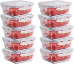 Mozcada - Kit 10 Potes de Vidro Marmita 740ml Hermético com Trava Quadrado