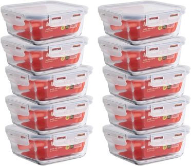 Mozcada - Kit 10 Potes de Vidro Marmita 740ml Hermético com Trava Quadrado