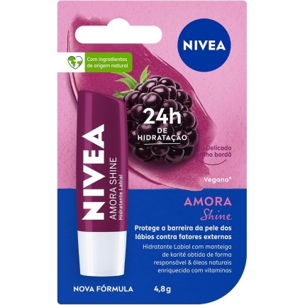 NIVEA Hidratante Labial Amora Shine 4,8g, Hidratação Intensa 24h, Cor Suave, Brilho Delicado, Cuidado Diário, Manteiga de Karité