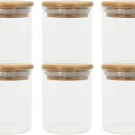 Oikos - Kit 6 Potes de Vidro 200ml com Tampa de Bambu Herméticos Redondos